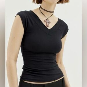 BDG Urban Outfitters Black Shannen Ribbed V-Neck Tee Size M